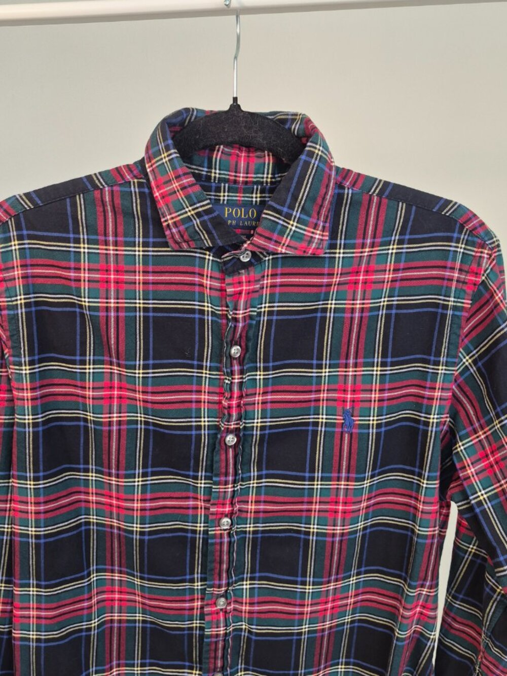 Polo Ralph Lauren Shirt Mens Medium Red Green Plaid Slim Fit Button Down - Picture 2 of 8